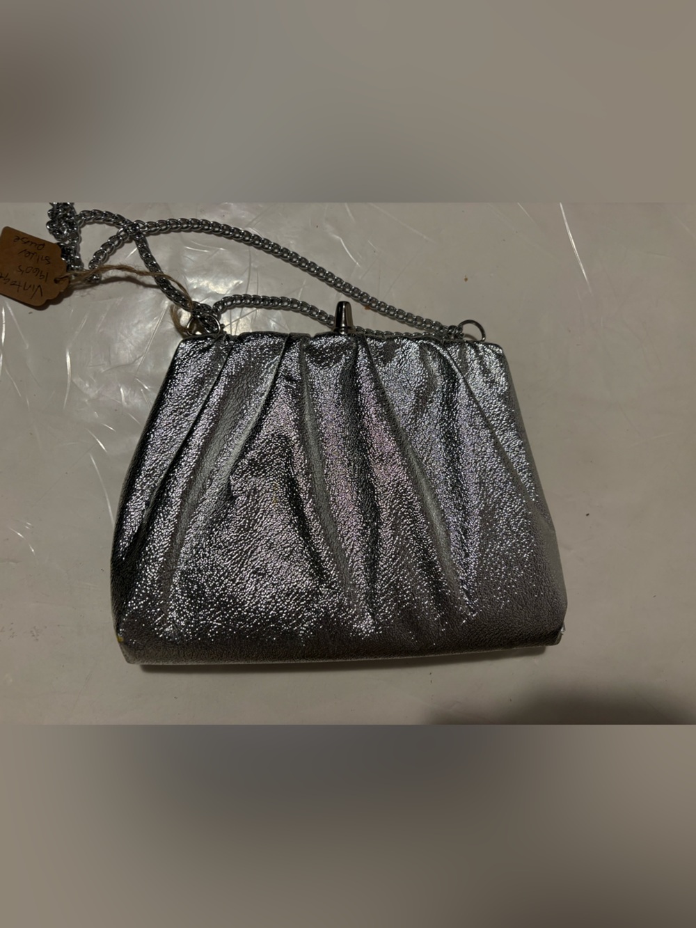 Vintage Silver Metallic Evening Shoulder Bag fits cell phone